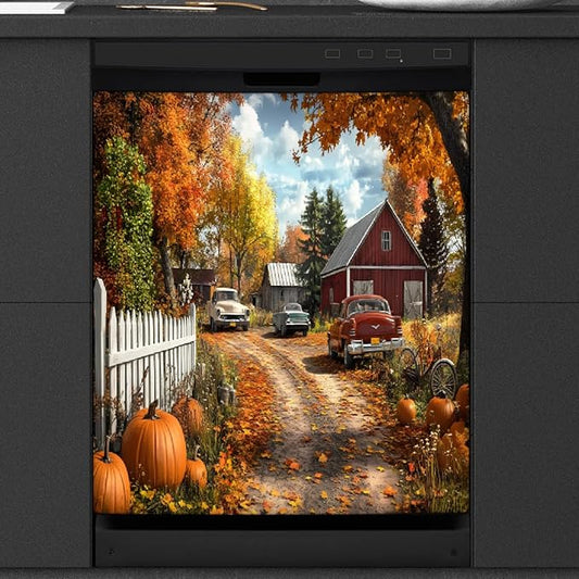 Autumn Farm Landscape Dishwasher Magnet Cover for The Front Magnetic Dishwasher Door Covers Dish Washer Sticker Wrap Home Decorative Appliances Panel Decal Kitchen Decor 23" x 26" (Magnetic)