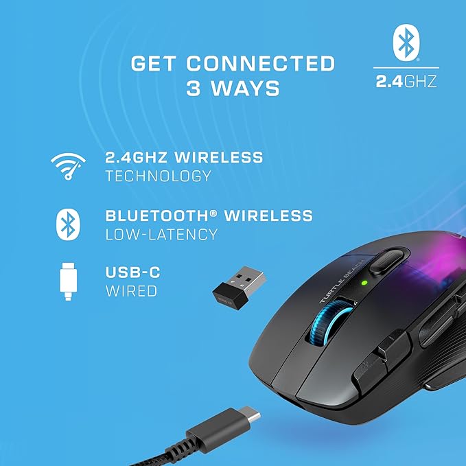 Turtle Beach Kone XP Air Wireless RGB Gaming Mouse, 19000 DPI Optical Sensor, 100-hour Rechargeable Battery & Charging Dock, 29 Programmable Inputs, Ergonomic Design, Bluetooth, 4D Wheel – Black