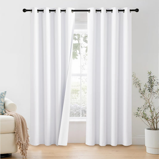 NICETOWN 100% Blackout Window Curtain Panels - Thermal Insulated Drapes, 86" Length, Snow White, Set of 2