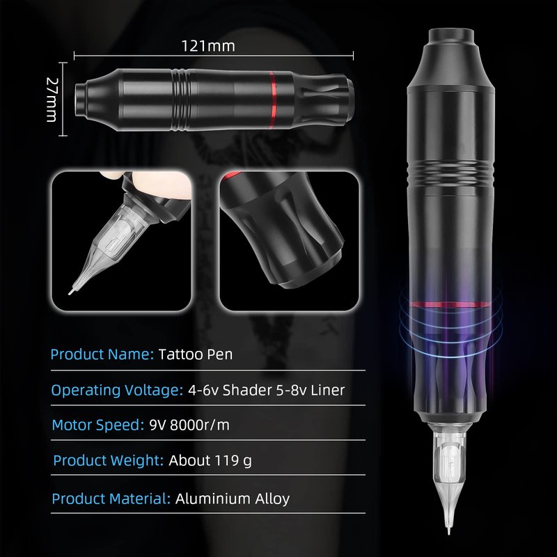 Rotary Tattoo Pen Machine Kit, ATOMUS Tattoo Kit with DC Power Supply 3RL 5RM Cartridge Needles 30ml Tattoo Ink Bandages Ink Cups Tattoo Accessories Supplies Kit for Tattoo Beginners Artists