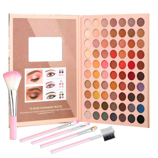 PPPanYiDi 70 Colors Eyeshadow Palette,Matte Glitter Eyeshadow Makeup Palette with Eyeshadow Brush,Highly Pigmented Colorful Shimmer Eye Shadow Palette Makeup Kit for Women A