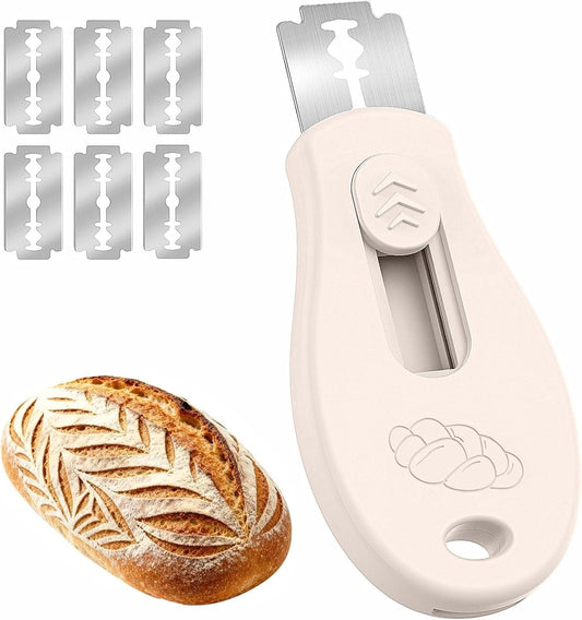 Skiennix Bread Lame - Sourdough Scoring Tool with Extractable Magnetic Design | Includes 5 Razor Blades, Beige