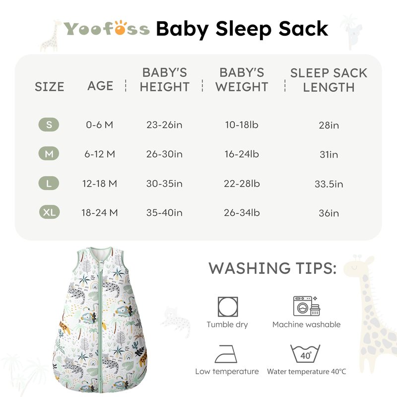 Yoofoss Baby Sleep Sack 6-12 Months, TOG 2.5 Baby Wearable Blanket with 2-Way Zipper, 100% Organic Cotton Fabric Winter Newborn Sleeping Sack, Warm Soft Comfy