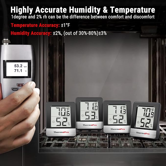 TempPro TP49 2 Pieces Digital Hygrometer Indoor Thermometer Humidity Meter Room Thermometer with Temperature and Humidity Monitor Mini Hygrometer Black Weather Station (Previously ThermoPro)