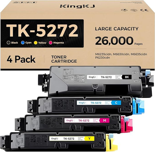 TK-5272 TK5272 Toner Cartridge 4-Pack High Yield Replacement for Kyocera TK-5272K TK-5272C TK-5272M TK-5272Y Compatible with ECOSYS P6230cdn M6230cidn M6630cidn Printers Ink Black Cyan Magenta Yellow