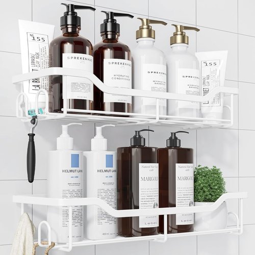 Kitsure Shower Caddy - Large Adhesive Organizer | Stainless Steel No-Drill Bathroom Storage, 2 Pack, White