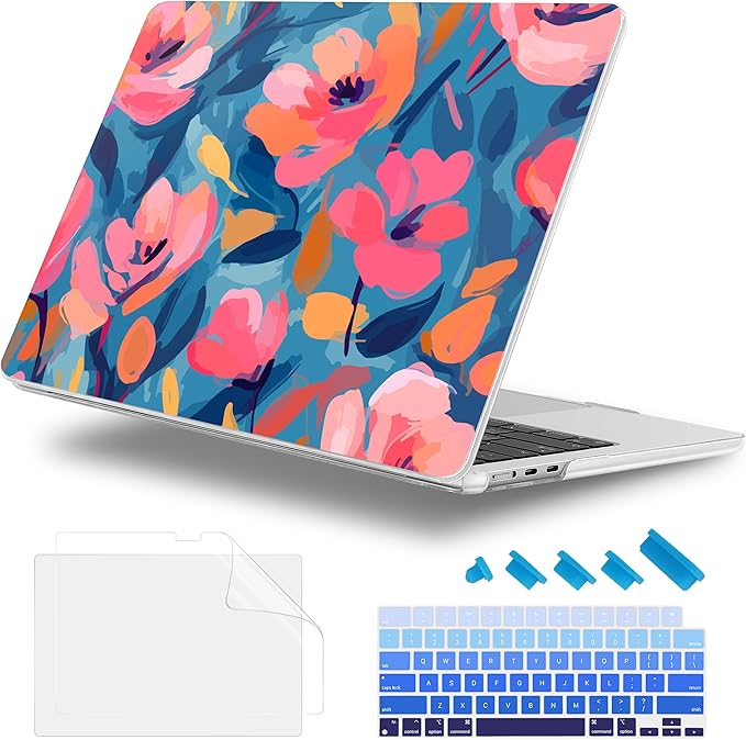 Lepeoac Case for 2026/2025/2024/2023 MacBook Air 15-inch Laptop Release M5 A3448 /M4 A3241 /M3 A3114 /M2 A2941, Stylish Protective Hard Shell Cover for MacBook Air 15.3 inch, Flowers Print