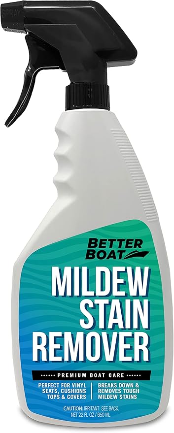 Better Boat Mold and Mildew Stain Remover 22oz Spray for Fabric Vinyl Tile Grout, Removes Mold Stains on Boat Seats Bathroom Shower Patio Furniture Carpet Canvas