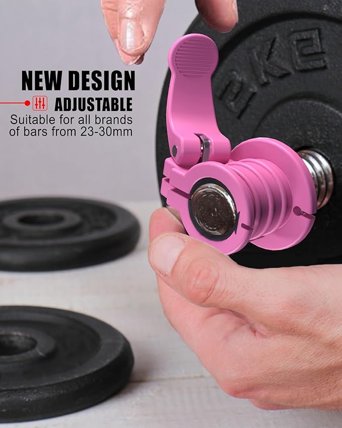 ZY-HUAN Barbell Clips 1 inch Barbell Clamps 0.9-1.18inch Quick Release Weight Clips for Bars Multi-Size Adjustable Olympic Barbell Clamps (Matte Pink)