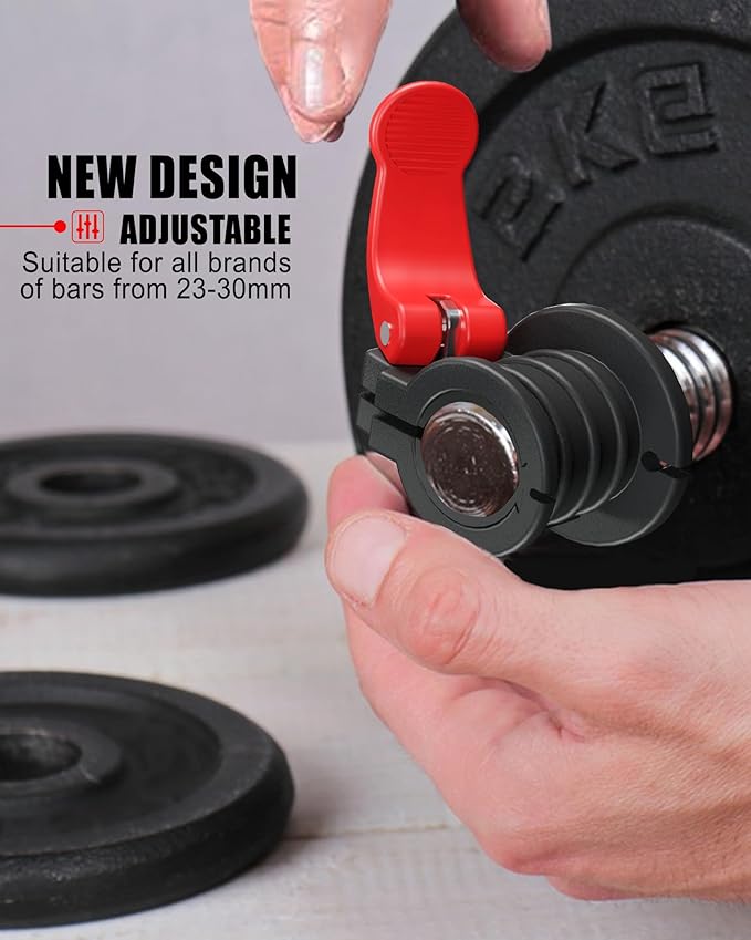 ZY-HUAN Barbell Clips 1 inch Barbell Clamps 0.9-1.18inch Quick Release Weight Clips for Bars Multi-Size Adjustable Olympic Barbell Clamps (Red + Black)