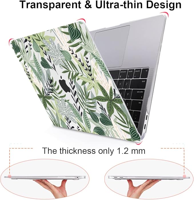 LCMOCICO for MacBook Air 13 inch Case 2021 2020 2019 2018 for Mac A2337 M1 A2179 A1932 Cover with Touch ID, Crystal Plastic Hard Shell Case Keyboard Skin Screen Protector, Tropical Green Leaves