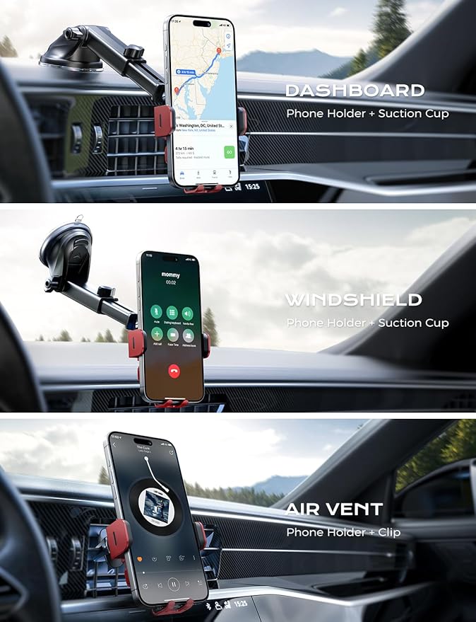 CHGeek Wireless Car Charger, 15W Fast Charging Auto Clamping Car Charger Phone Mount Phone Holder fit for iPhone 15 14 13 12 11 Pro Max Xs, Samsung Galaxy S24 Ultra S23 S22 S21, S20, S10+, Red