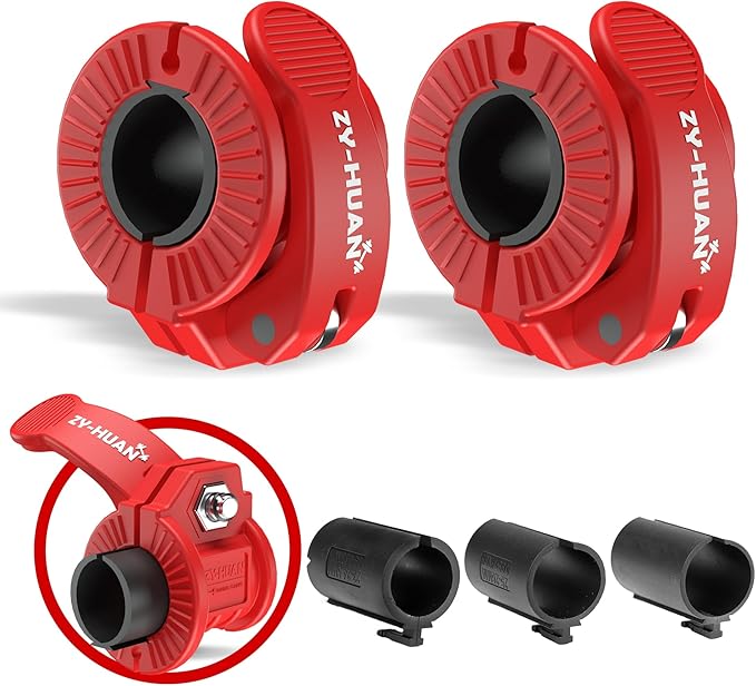 ZY-HUAN Pro Barbell Clips 1 inch Barbell Clamps 0.9-1.18inch Quick Release Weight Clips for Bars Multi-Size Adjustable Olympic Barbell Clamps (Red)