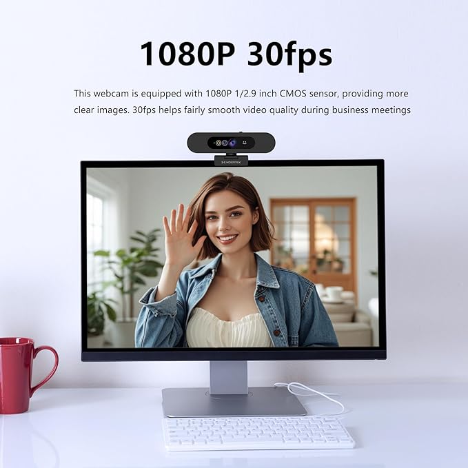 MOERTEK Window Hello Webcam, 1080P 30fps Camera with Noise-reducing Mic, Plug & Play, 90° Wide Angle, Built-in Privacy Cover, 360° Rotation & 90° Tilt, Perfect for Zoom, Google Meet, Microsoft Teams