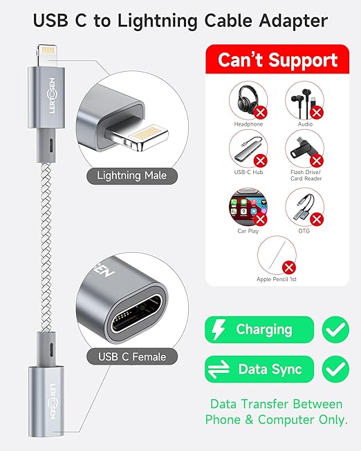 MFi Certified USB C to Lightning Adapter 2 Pack,27W PD Fast Charging & Data Sync Cable Adapter,Type C Female to Lightning Male Charger Converter for iPhone 14/13/12/11,iPad,AirPods - Not for Audio/OTG