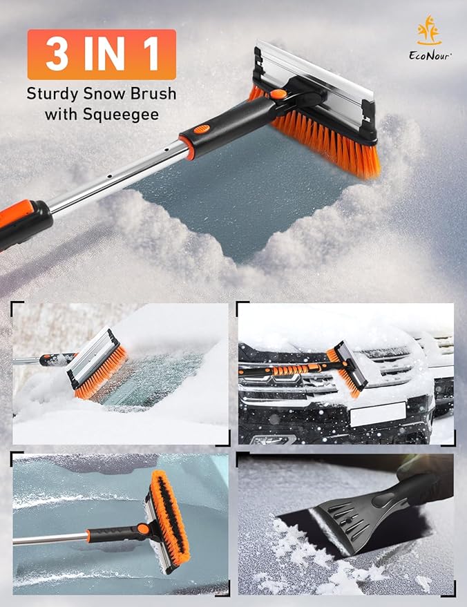EcoNour 55" Telescopic Snow Brush and Ice Scraper for Car Windshield & Windows | 270Â° Rotating Snow Broom with Squeegee | Extendable Snow Removal Brush for SUV, Truck, and Car