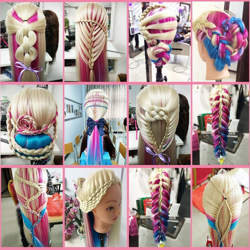 Colorful Mannequin Head - 29" Synthetic Hair Doll for Hair Styling & Braiding Practice | Professional Cosmetology Training Manikin with Clamp Stand