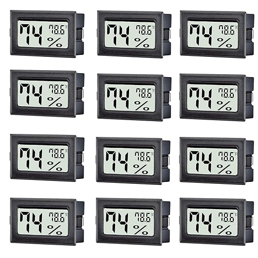 TASOGEN 12 Pack Mini Digital Thermometer Hygrometer Indoor Temperature and Humidity Gauge Meter Monitor Fahrenheit (℉) for Humidor,Greenhouse,Reptile Tank,Home,Jars