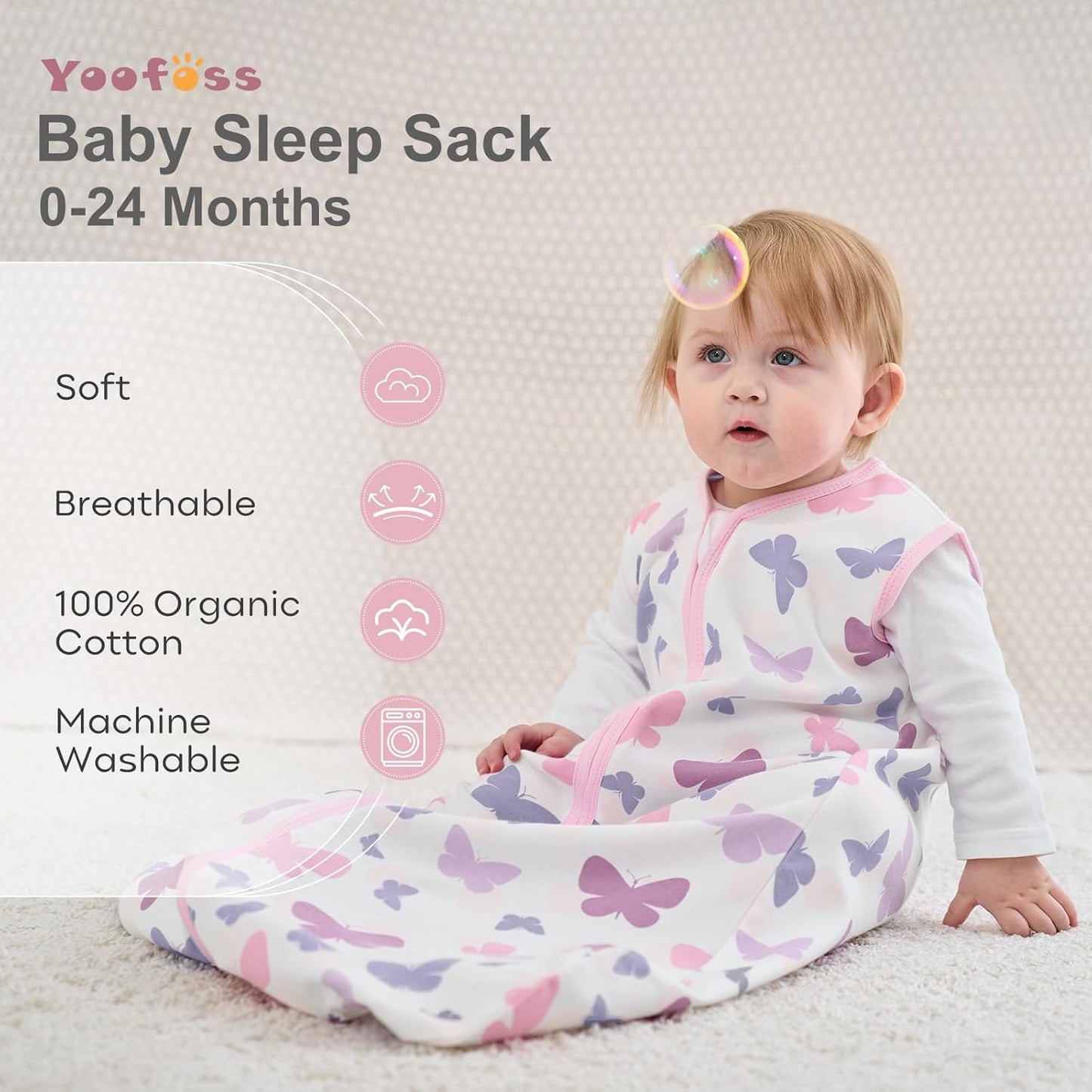 Yoofoss Baby Sleep Sack - 100% Organic Cotton Wearable Blanket for 18-24 Months | 2-Way Zipper, 3 Pack
