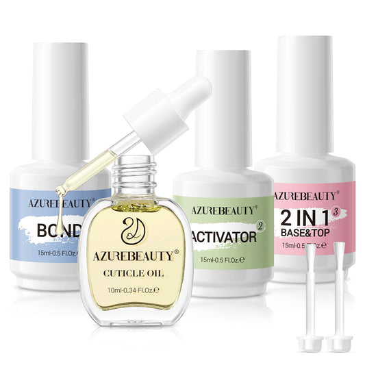 AzureBeauty Dip Powder Liquid Set 15ml/0.5oz Nail Repair Cuticle Oil Dip Powder Base Top Coat with Activator, Bond, Cuticle Care for Dipping Powder Nail Kit, No Need Nail Lamp