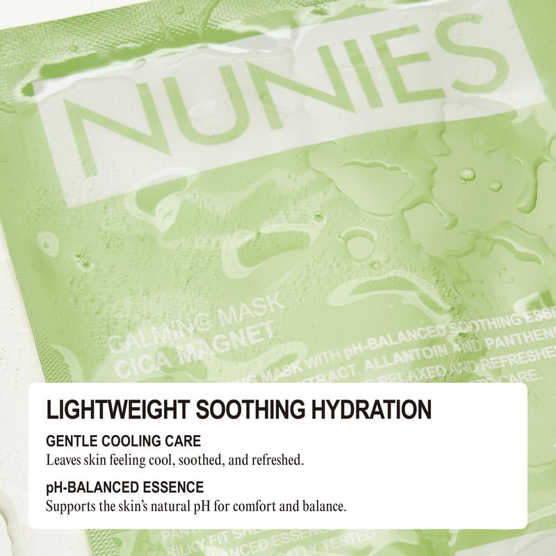 NUNIES Calming Sheet Mask – Korean Soothing Face Mask for Redness & Sensitive Skin | CICA, Allantoin & Panthenol | pH-Balanced | Alcohol-Free, Fragrance-Free, Colorant-Free | 5 Sheets