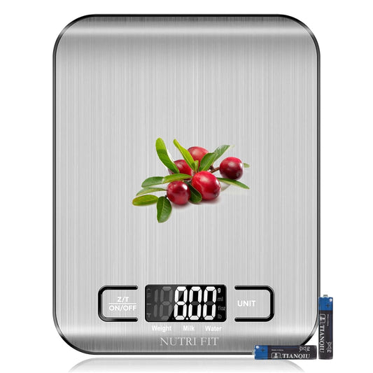 NUTRI FIT Digital Food Scale - Accurate Weight Measurement for Cooking & Baking | Max 11lb, 1g Increment, Stainless Steel, Backlight LCD