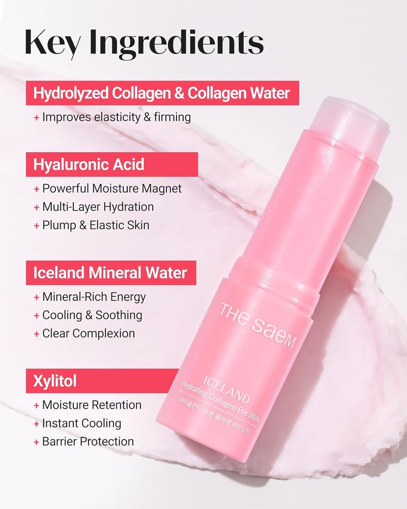 Iceland Hydrating Collagen Eye Stick - Anti-Wrinkle Moisturizing Balm for Saggy Skin | 0.38 oz Rose Scent