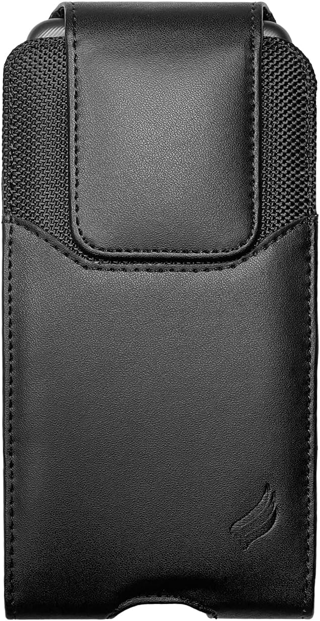 Eaglecell Leather Cellphone Holster for iPhone 13/14/15/16/17 Pro Max/Plus,Samsung Galaxy A15 A16 A17 S23 S24 S25 Plus,TCL 40 50 60 XE XL-Vertical Case Waist Carrying Pouch with Belt Clip/Loops, Black