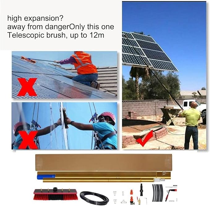 Glass Cleaning Brush Home Water Fed Telescopic Pole Kit Solar Panel Brush Rotating for Photovoltaic Panelï¼Telescopic Window Cleaning Pole with Large Brush Head 5m Extendable Pole for Solar P