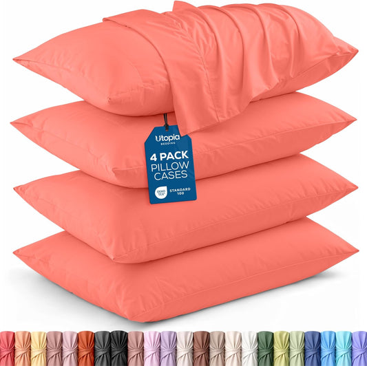 Utopia Bedding King Pillow Cases - 4 Pack - Soft Brushed Microfiber - Fade Resistant 20 X 40 Inches (Coral)
