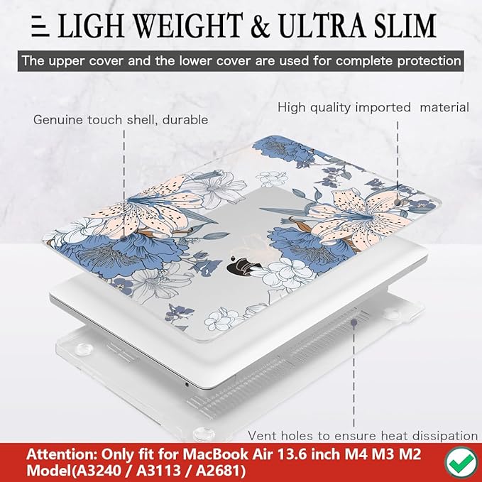 CISSOOK Compatible with MacBook Air 13.6 inch Case 2026 2025 2024 2022 Release A3449 A3240 A3113 A2681, Lily Flowers Hard Shell Keyboard Cover Screen Protector for MacBook Air 13 inch M2 M3 M4 M5