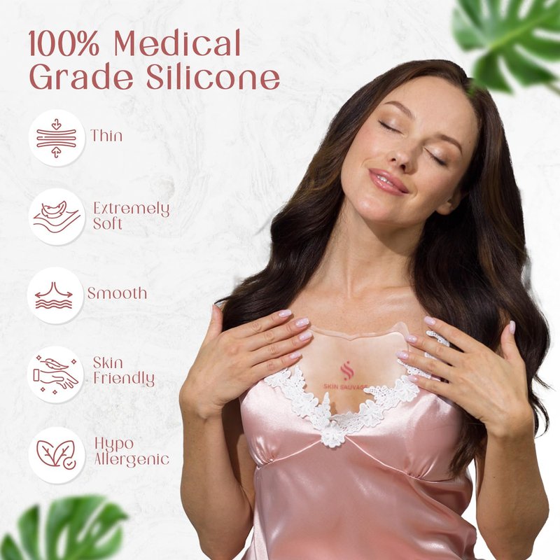 Chest and Neck Wrinkle Pads - Anti-Aging Skin Tightening Firming & Moisturizing Fine Lines Prevention - Skin-Safe Silicone Skincare Pads - Reusable Overnight Smoother for Neck & Cleavage Decolletage -