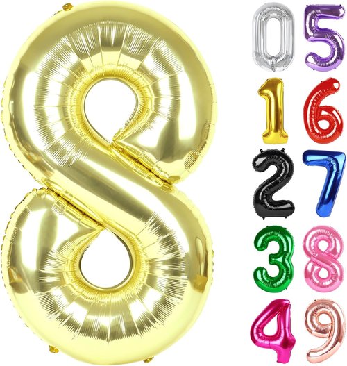 Light Gold Number 8 Balloon - 40 Inch Giant Foil Balloon for 8th Birthday Party Decorations