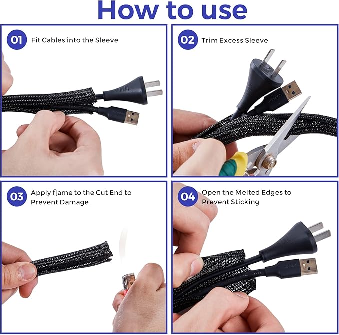 YCLYC Cable Management Sleeves 1in - 2 Pack 6.6ft Split Braided Cable Sleeve White, Cord Protectors from Pets, Wire Organizers for Cords, Flexible Cord Wrap Wire Sleeve for Computer Cord Organizer
