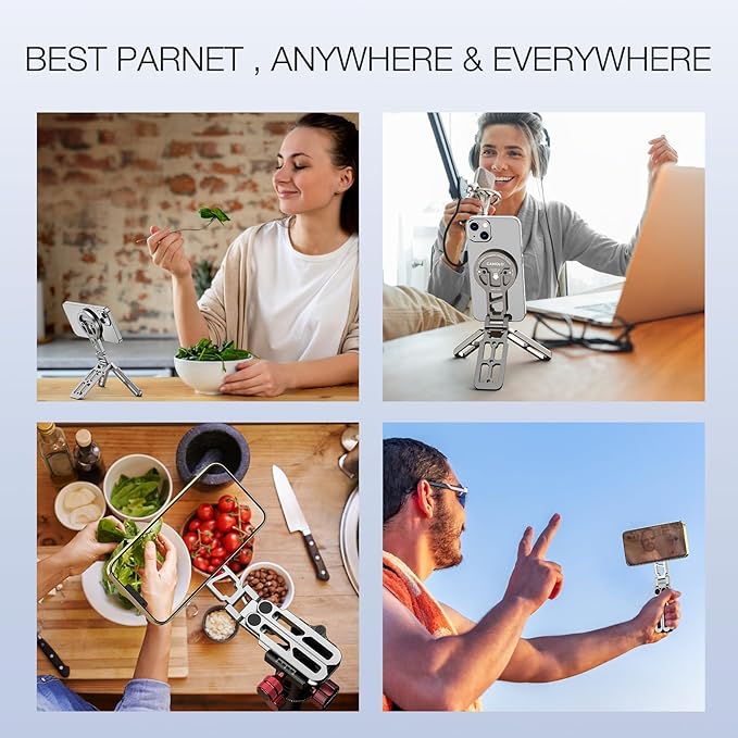Magnetic Pocket Phone Tripod Foldable Compatible with Magsafe for iPhone 17/16/15/14/13/12 Plus Pro Max Series, Upgrade Mini Cell Phone Tripod Mount Handle Smartphone Desk Stand Travel All in One