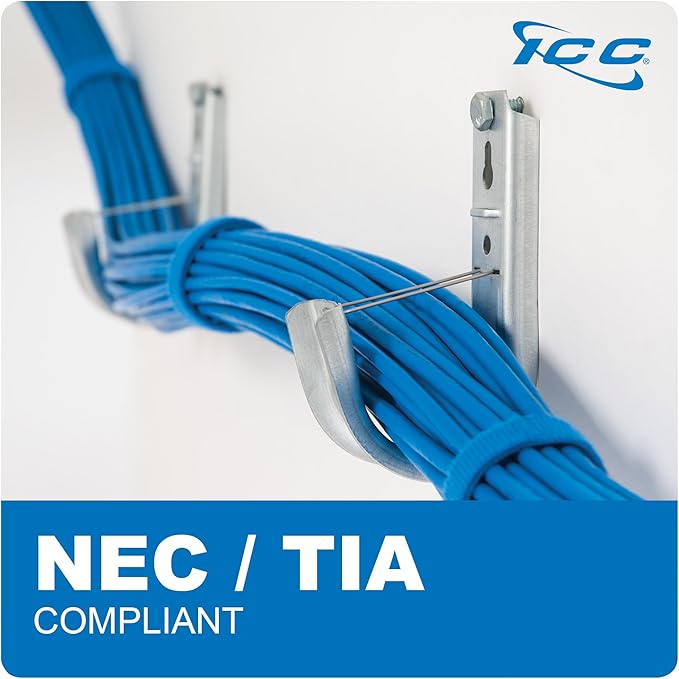 ICC 4-Inch Wall Mount J-Hook – 25-Pack, Cable Support 4" J Hooks with Retainer Clips, Galvanized Steel with Zinc Finish – for Structured Cabling and Cable Management