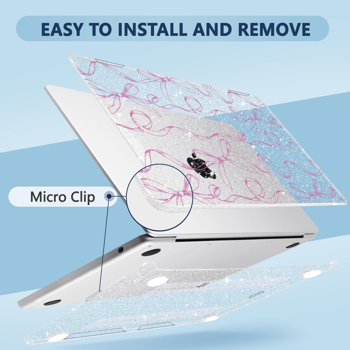 MecBevia Compatible with 2026 M5 MacBook Air 15 inch Case, 2026 2025-2023 M5 A3448 M4 A3241 M3 A3114 M2 A2941, Keyboard Cover, Screen Protector, Webcam Cover & Type-C OTG, Sparkly Bows