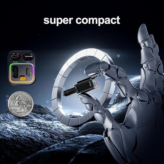 4 in 1 Retractable Car Charger,69W USB-C Fast Car Charger, for iPhone16/15/14/13/12,Cigarette Lighter Charger (Grey, Dual Type C &RGB Breathing Light [Black])