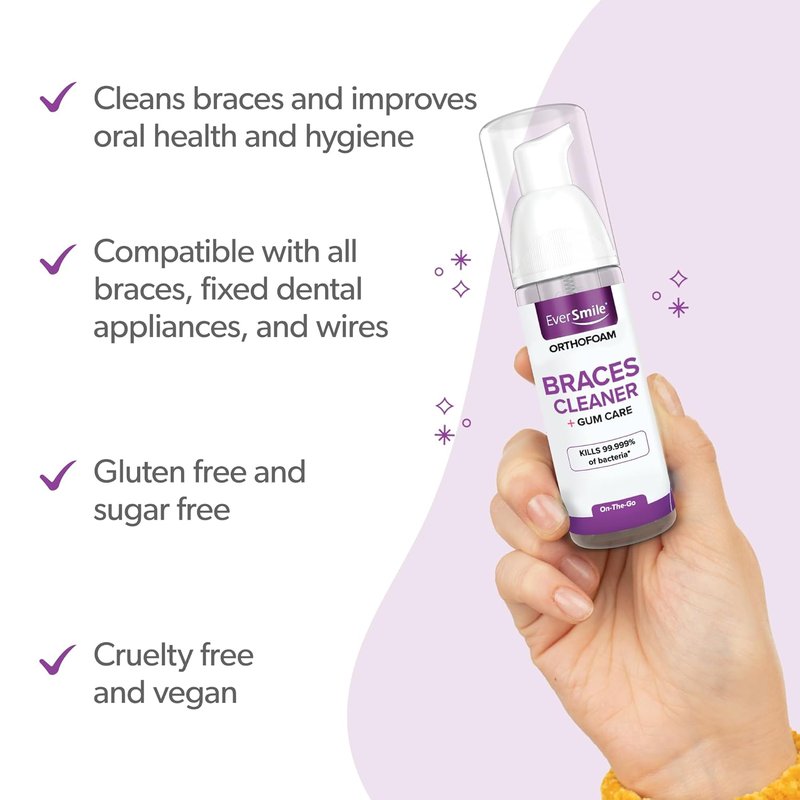 EverSmile OrthoFoam Braces Cleaner - Brushable Foam Whitens Teeth, Fights Plaque & Bad Breath | 25ml Travel Size (2 Pack)