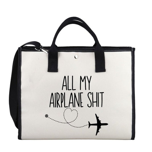 XYANFA All My Airplane Sh*t Accessory Pouch Traveler Makeup Bag Charger Pouch Flight Attendant Cosmetic Bag (AIRPLANE SH*T tote bag)