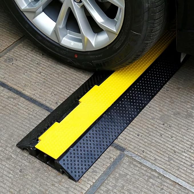 YONSHENG Rubber Cable Ramp Cord Cover Cable Protector Ramps Wire Hose Protective 2 Channel 22000Lbs Load Capacity Traffic Speed Bump for Asphalt Concrete Gravel Driveway Indoor Outdoor, 4 Pack
