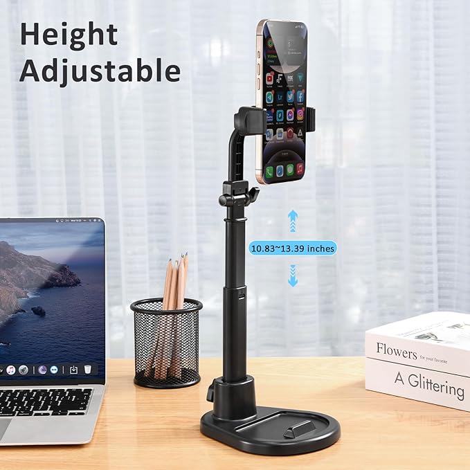 nediea Phone Stand for Desk, Height Adjustable Cell Phone Holder for iPhone, 360 Degree Rotatable Office Phone Stand for Video Recording,Live Streaming,Compatible with All 4.7-7in Smartphones (T13-2)