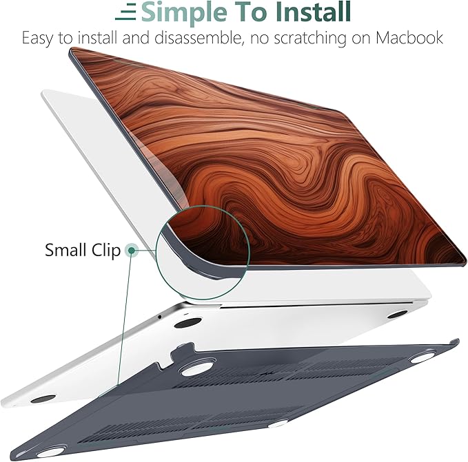 TWOLSKOO for MacBook Air 15 inch Case 2026 2025 2024 2023 Release M5 A3448 M4 A3241 M3 A3114 M2 A2941, Plastic Hard Shell & Screen Protector & Keyboard Cover & Type C Adapter, Wood Grain