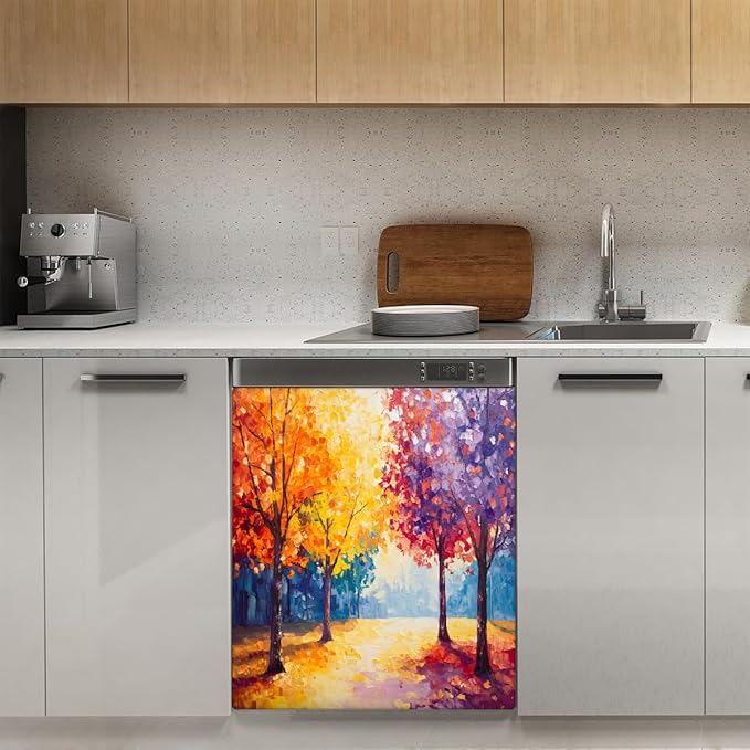 Autumn Color Painting Dishwasher Magnet Cover for The Front Magnetic Dishwasher Door Covers Dish Washer Sticker Wrap Home Decorative Appliances Panel Decal Kitchen Decor 23" x 26" (Magnetic)