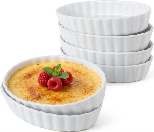 Creme Brulee Ramekins - 6 Pcs Oval Ceramic Baking Dishes, 4 OZ Oven Safe for Souffle & Desserts