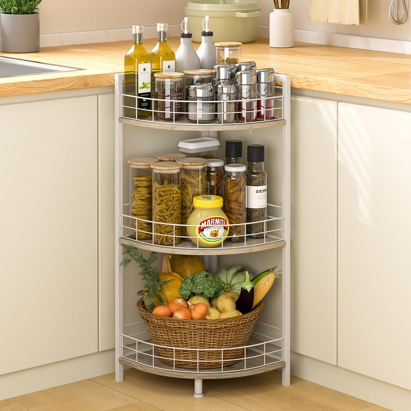 DAOUTIME Bathroom Standing Shelf, 3 Tier Free-Standing Shelf Units, Open Floor Shelves, Triangular Curved Corner Shelf Stand for Small Space, Ideal for Bathroom,Kitchen,Vanity Storage and Organizer