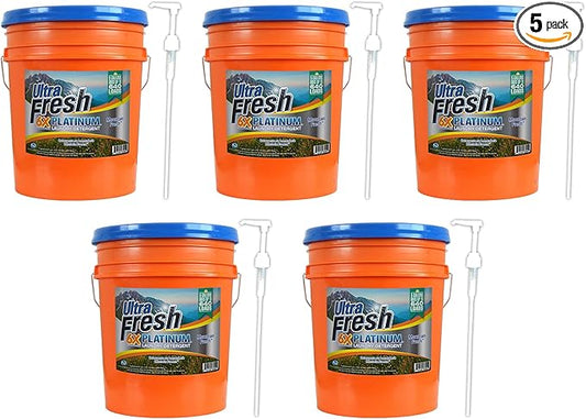 Ultra Fresh 6X Platinum 5 Gallon Laundry Detergent Liquid for All Machine Types with Easy Dispensing Pump, Up to 640 Loads, Original Blue (5 Pack)
