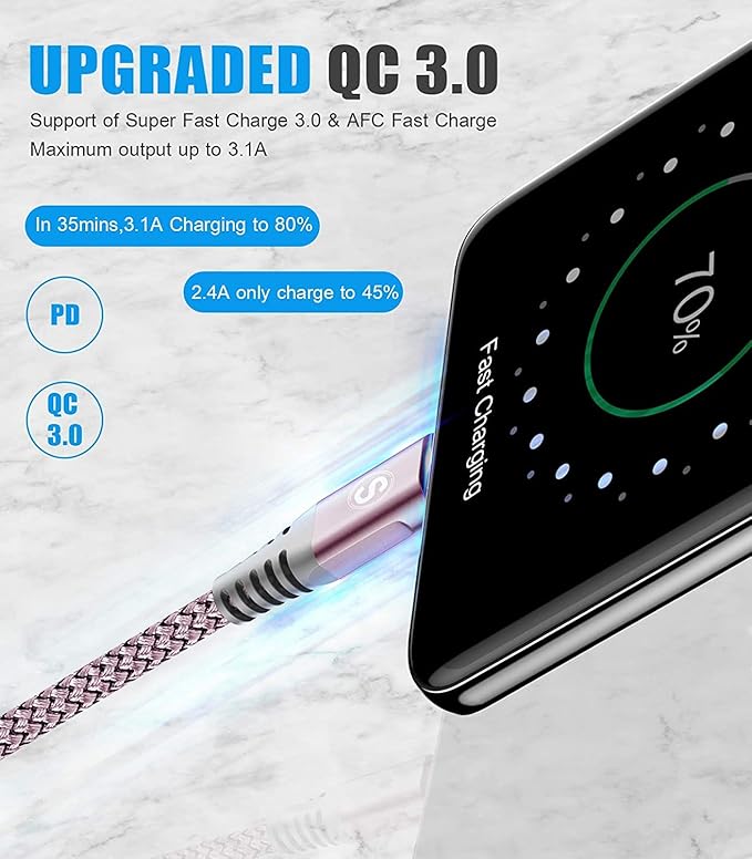 sweguard USB Type C Charger Cable [3-Pack,10ft+6.6ft+3.3ft] iPhone 17 Charger Nylon Braided Cord for iPhone 17 16 15 Pro Max Samsung Galaxy S26 S25 S24 S23 S22 S21 S20 Note 20 10 A53 A54 Pixel LG Moto