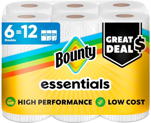 Bounty Essentials Select-A-Size Paper Towels - 6 Double Rolls | 108 Sheets Per Roll, White
