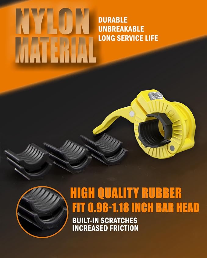 MAXRICH Barbell Clamp 1 inch Multiple Sizes & Adjustable Weight Clips for Quick Release Barbell Collars (Yellow)